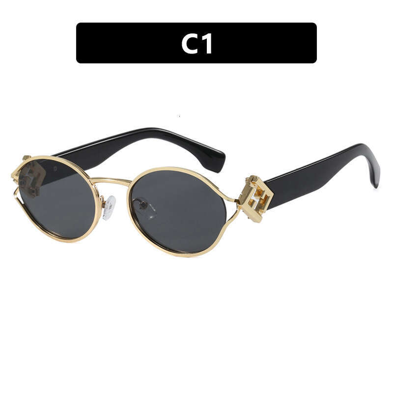 Sunglasses Letter F Oval Metal Frame Fashion Trendy UV Protection for Daily Outdoor Wear Gift High Quality Texture