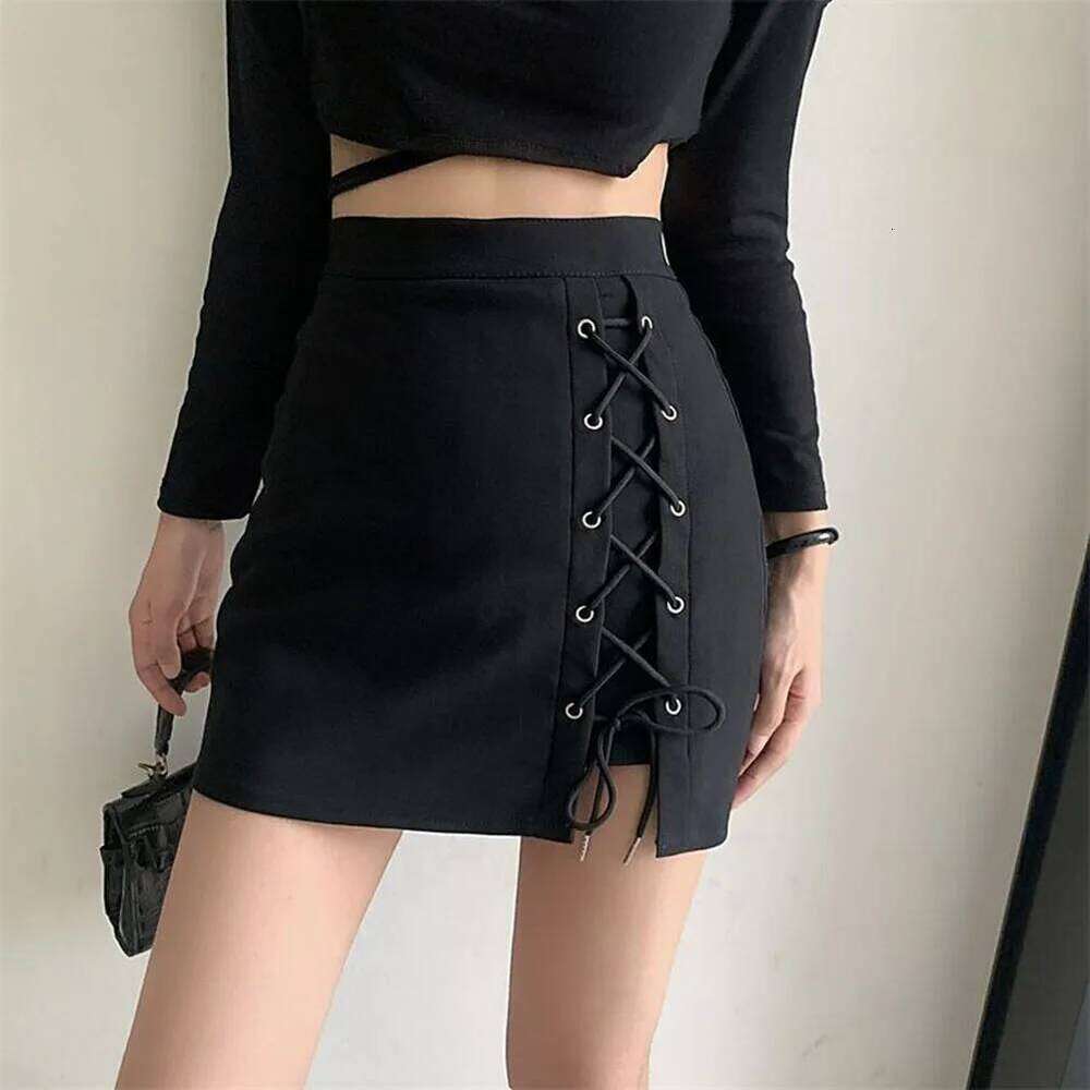 Black Short High Waist Mini Women's Fashion Clubwear Polyester Fabric Solid Color Spring Summer Skirt XJ260309