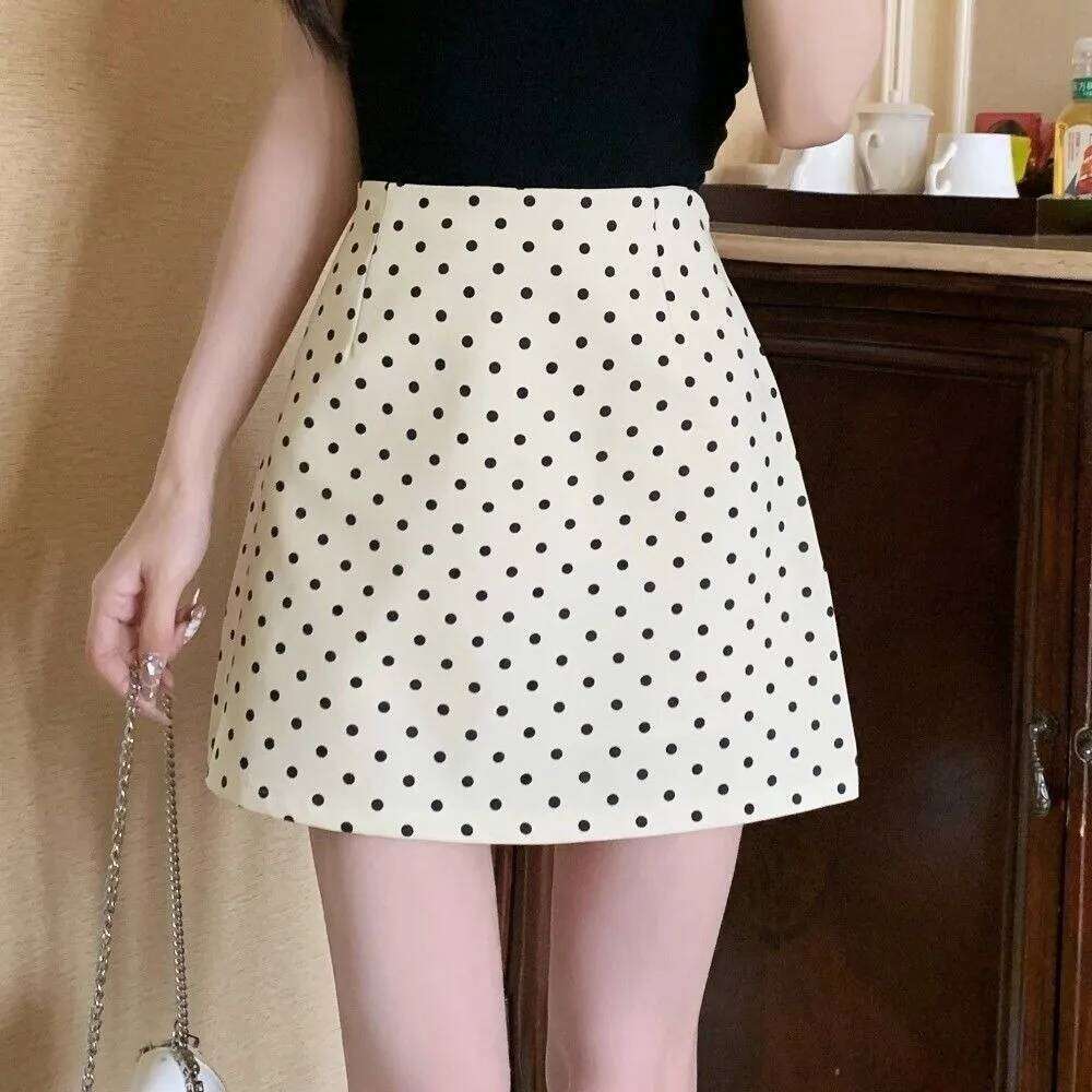 Fashion XS/S/M/L/XL Half Body High Waist Slimming A-Line Short Polka Dot Casual Hip Wrapped Skirt Female XJ260309