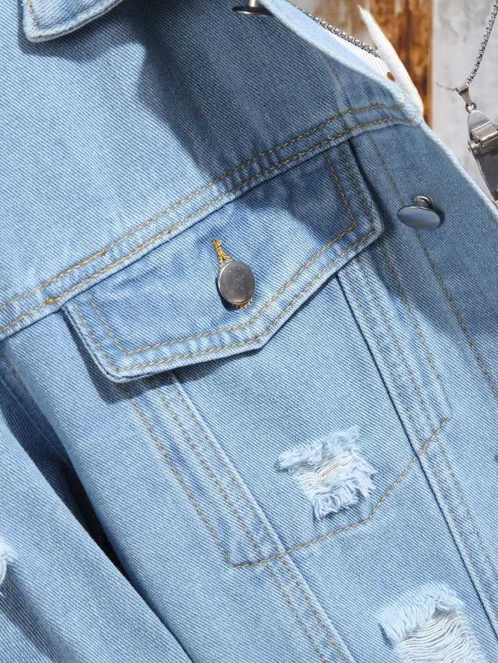 1PC Mens Casual Hot Selling Blue Distressed Wash Flight Jacket Everyday American Street Fashion Denim Jacket M260309