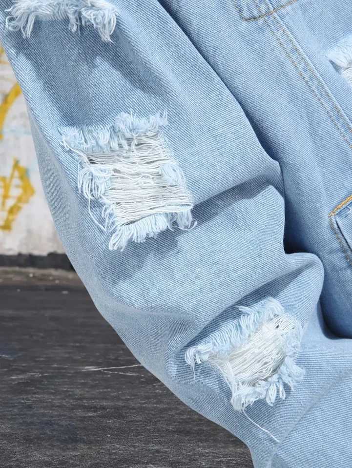 1PC Mens Casual Hot Selling Blue Distressed Wash Flight Jacket Everyday American Street Fashion Denim Jacket M260309