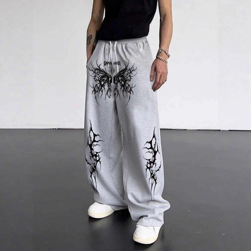 Spring And Autumn New Y2k Dark Gothic Print Loose Slimming Unisex Drawstring Sweatpants Wide Leg Joggers