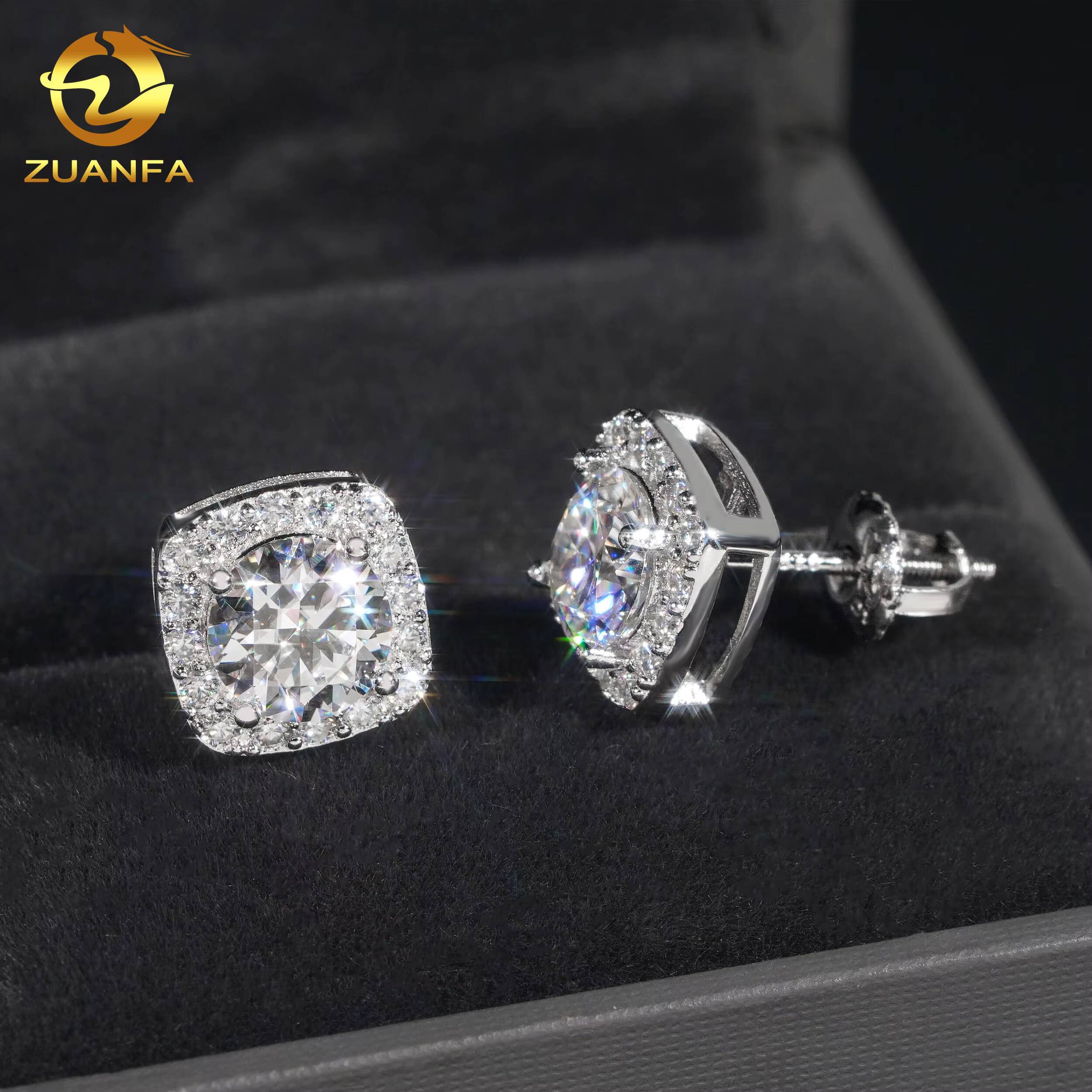 Wholesale Price 5mm-8mm Moissanite Stud Earrings Halo Earrings 925 Sterling Silver Screw Iced Out Hip Hop Earring for Women Men