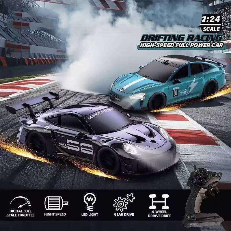 1/24 2.4G 4WD High Speed RC Drift Vehicle With Led Light Racing Mode Remote Control Car Boys Toy Replaceable Tire C260306