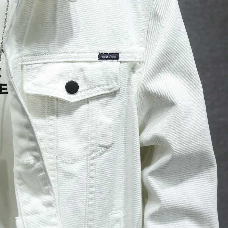 2024 Spring Men Solid Lapel Denim Jackets Fashion Motorcycle Jeans Jackets Hommes Slim Fit Cotton Casual Black White Coats M260309