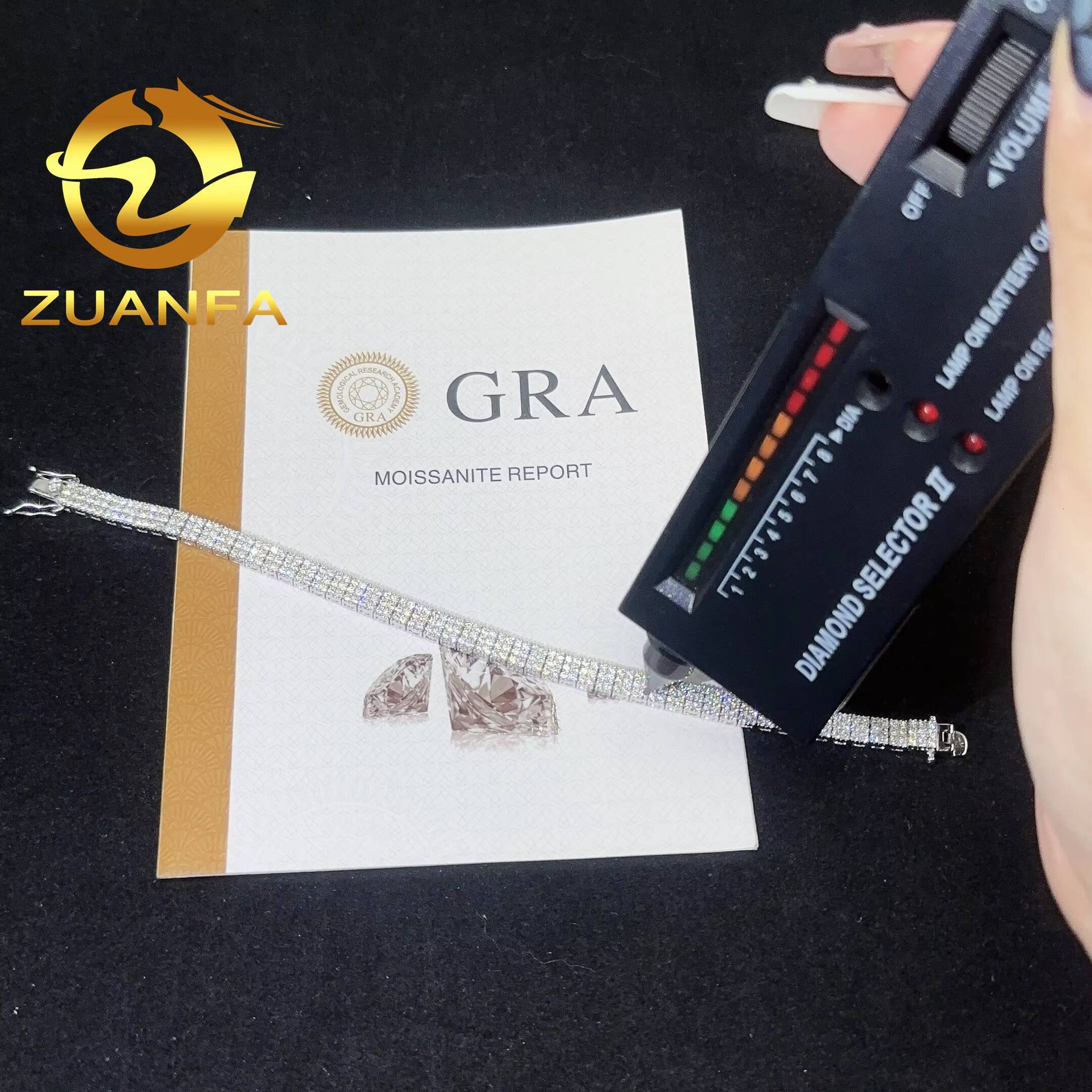 Factory Price 2mm 3Row Moissanite Tennis Necklace Silver 925 Tennis Bracelet Pass Diamond Tester Hip Hop Bracelet Ready Shipping