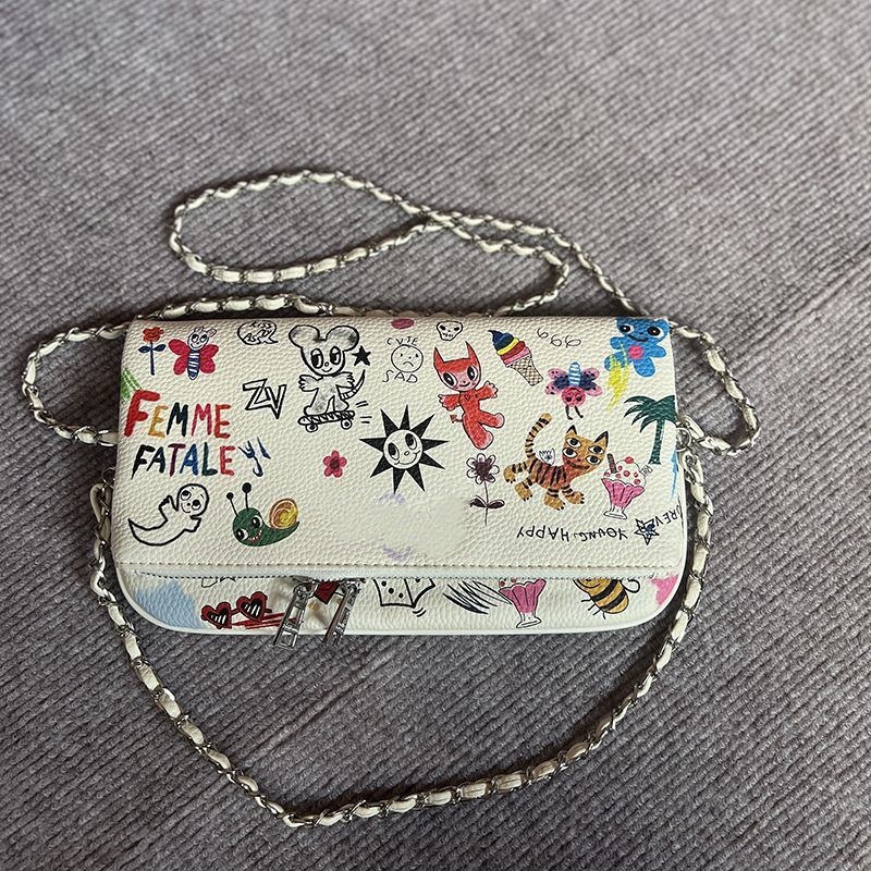 designers bags leather crossbody bag womens Graffiti hip-hop style wallet