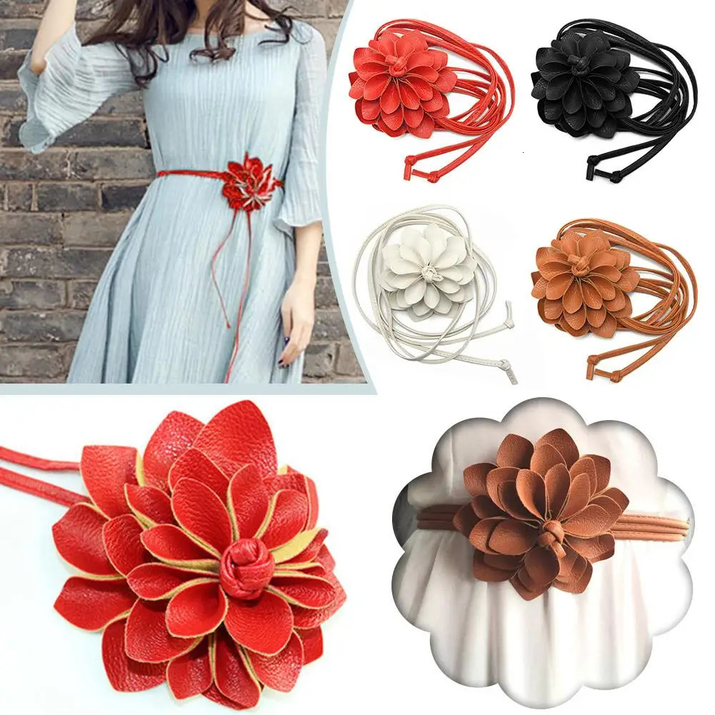 Casual Knotted Waist Chain For Dresses Lady Thin Belt Long Tassel Braid Waistband Elegant Handmade Big Flower Decorative 260309