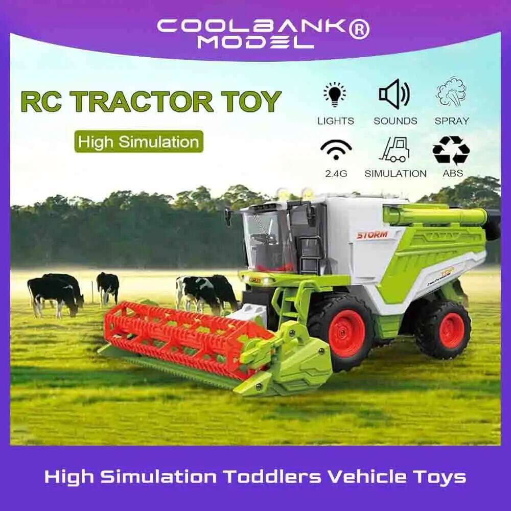RC Farm Tractor Toy 2.4G Remote Control Combine Harvester Truck with Sounds Lights & Spray 1:24 High Simulation Toddlers Vehicle C260306