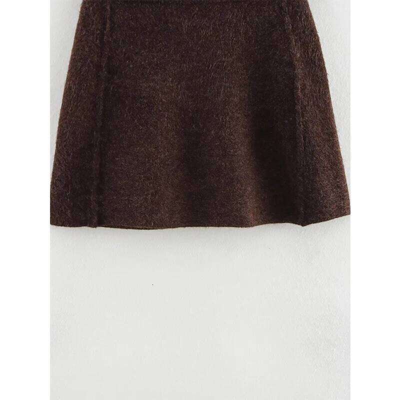 YENKYE 2025 Women Brown Side Seams Knit Mini Skirt Vintage High Waist A-line Elegant Skirts faldas mujer XJ260309