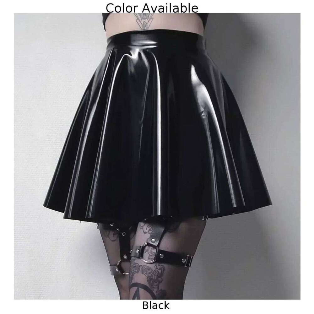 Womens Shiny PVC Patent Sexy Wet Look Leather Pleated Front Bodycon Elastic Latex Mini Short Skirt XJ260309