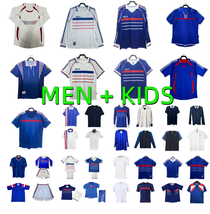 Retro French 1982 1983 1984 1992 1996 1998 2000 2004 2006 2010 ZIDANE FRANCE soccer jerseys MAILLOT DE FOOT MBAPPE REZEGUET DESAILLY HENRY PLATINI MenS Football Shirt