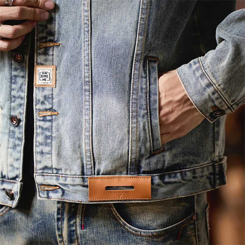 2025 Retro Hole Denim Jacket Mens Spring Autumn New Trend Brand Cool American Retro Style Casual Jacket for Men M260309