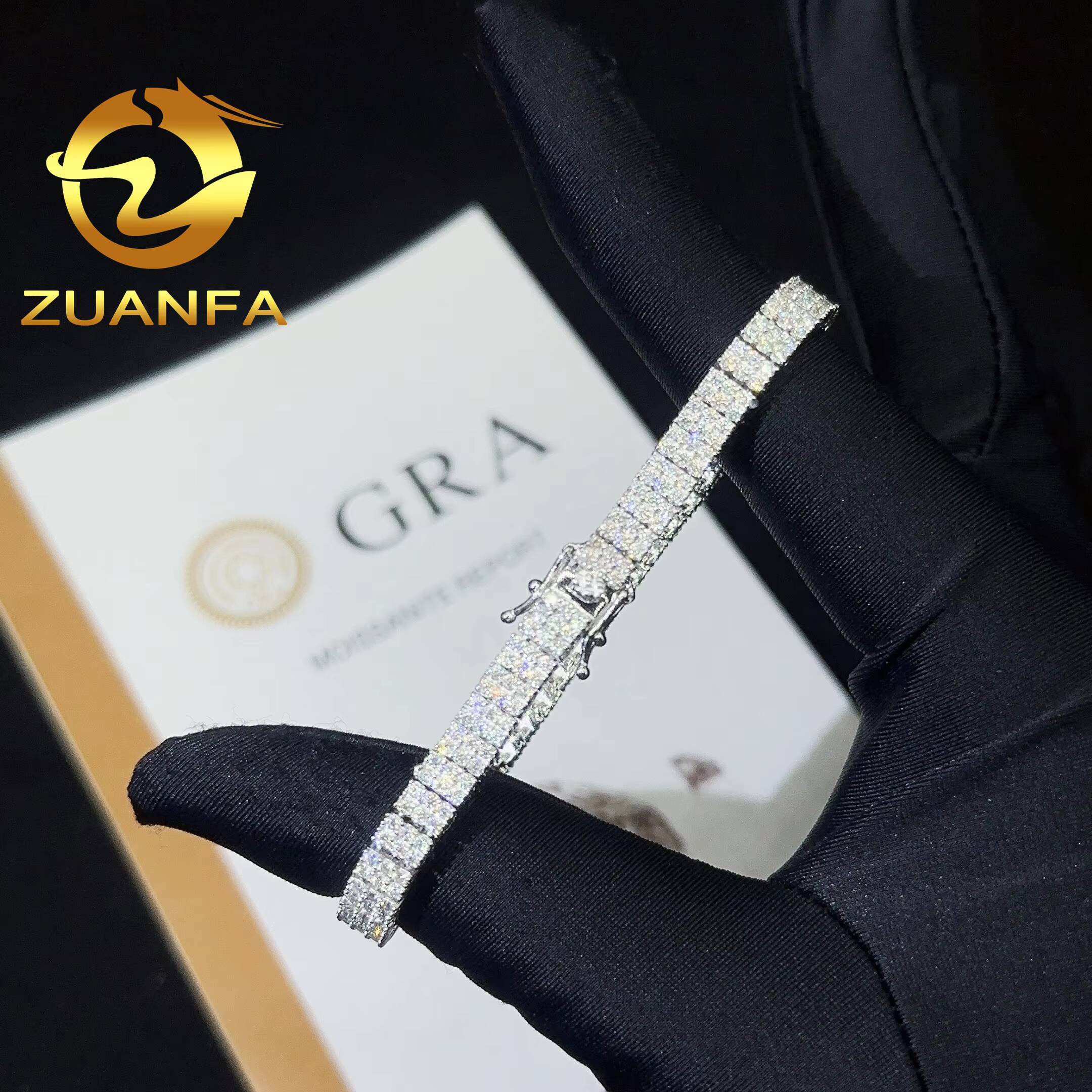Factory Price 2mm 3Row Moissanite Tennis Necklace Silver 925 Tennis Bracelet Pass Diamond Tester Hip Hop Bracelet Ready Shipping
