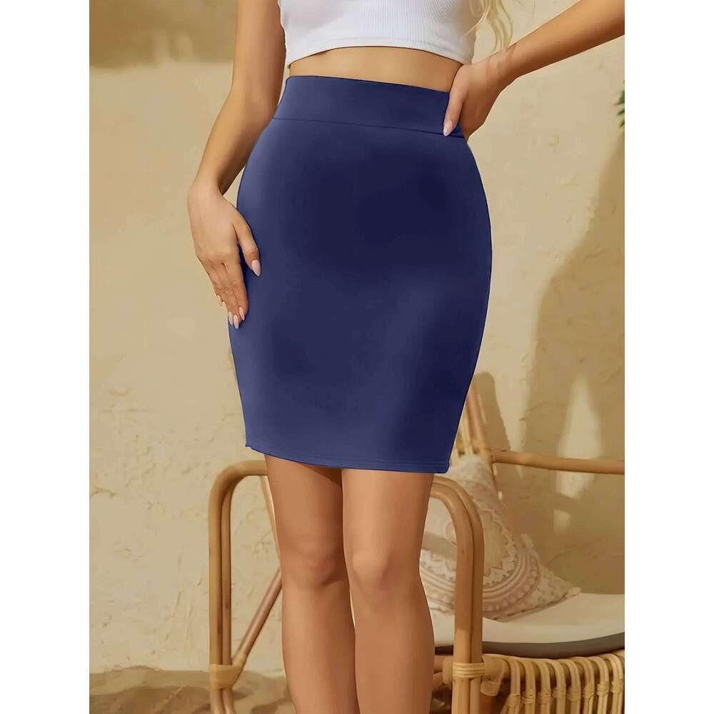 Women's Solid Color Bodycon Mini Skirt - High Waist Wide Elastic Waistband, Stretchy Durable Fabric, Non-See-Through XJ260309