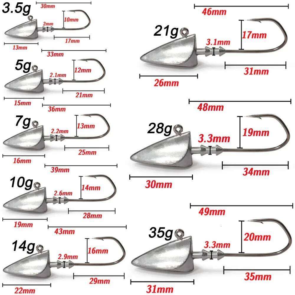 5pcs Metal Jig Head Hook 3.5g 10g 21g 35g Weight Crank Sharp Fishhook Gear Sinker Pesca Set Soft Lure Texas Rig Fishing Tackle S260305