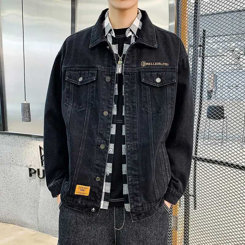 Denim Jacket Men Distressed Turn Down Collar Coats Single Breasted Washed Outerwear Loose Fit Pockets High Street Spring M260309
