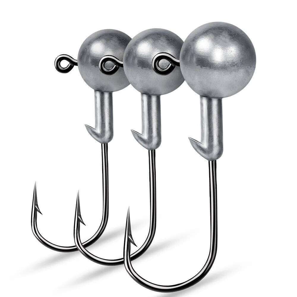 5pcs/lot Weedless Crank Jig Head Hooks 1g-20g All Size Round Ball Barbed Fishhook For Soft Worm Fishing Accessories S260305