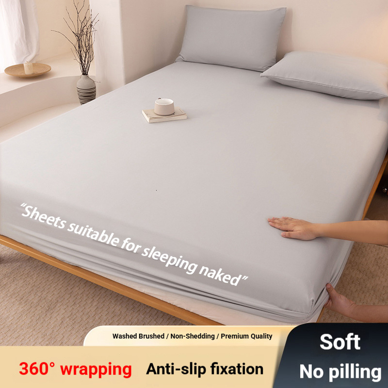 Class A Solid Color Washed Fitted Three-Piece Set Skin-Friendly Cotton Single Sheet Bed Dormitory Dustproof Mattress Cover