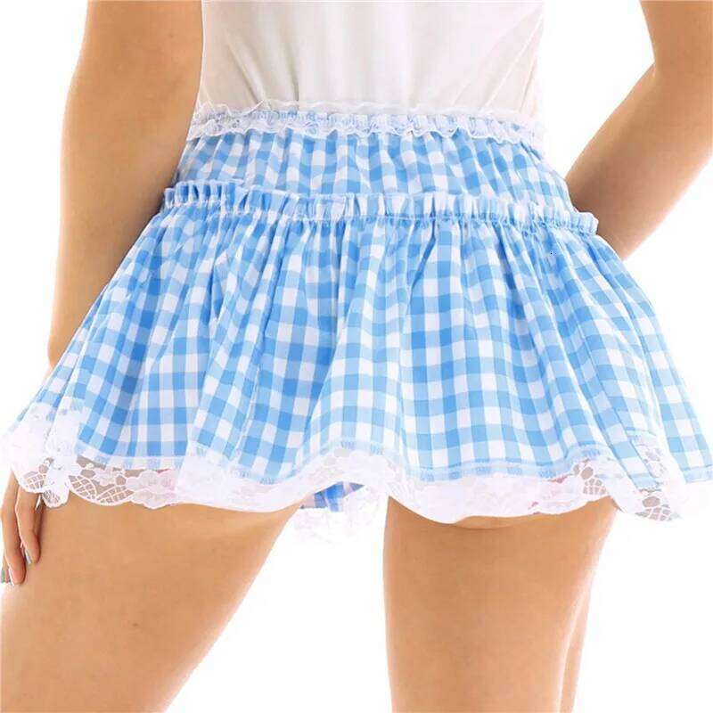 Women Y2K Lace Mini Skirt Summer Plaid Gingham Ruffle Short Fairy Princess Sexy Low Rise Pleated A-line Skirts Lolita 2000s XJ260309