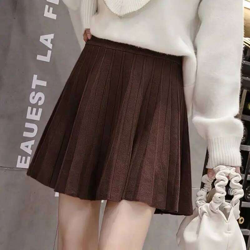 Spring Sweet Knitted Women Casual Pleated High Waist A-line Mini Female White Korean With Elastic Preppy Style Skirt XJ260309