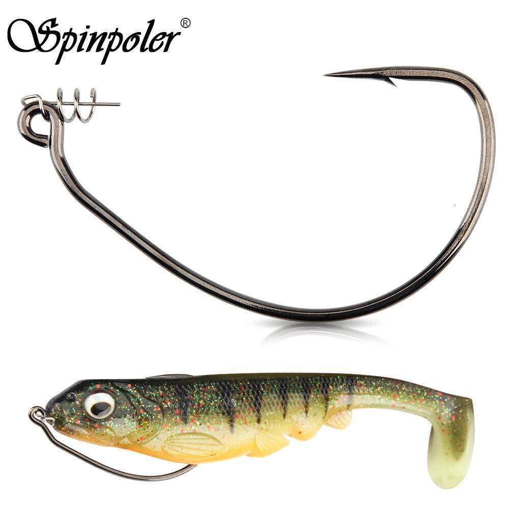 Spinpoler Raptor Unweighted Swimbait Hooks with Centering-pin Spring 5/0 7/0 10/0 High Carbon Steel Offset Wedless Fishhooks S260305