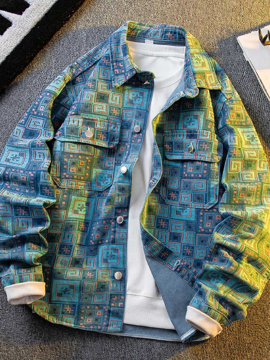 Japanese Printed Denim Shirt Jacket Mens American Fashion Trend Handsome Shirt Mens Casual Jacket Aesthetic d88 M260309