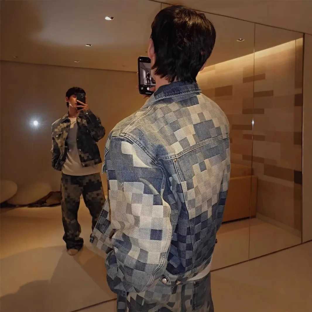 Vintage Loose Denim Jacket Trendy Mens Loose-Fit Jacket Men Streetwear Harajuku Style Plaid Coat Hip Hop Gothic Clothes M260309