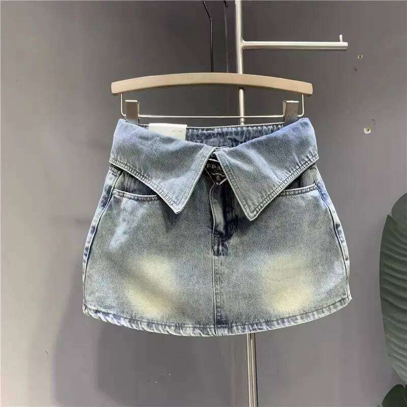 Light Blue Denim Mini Summer 2025 New Design A Word Hip Y2k Skirt XJ260309