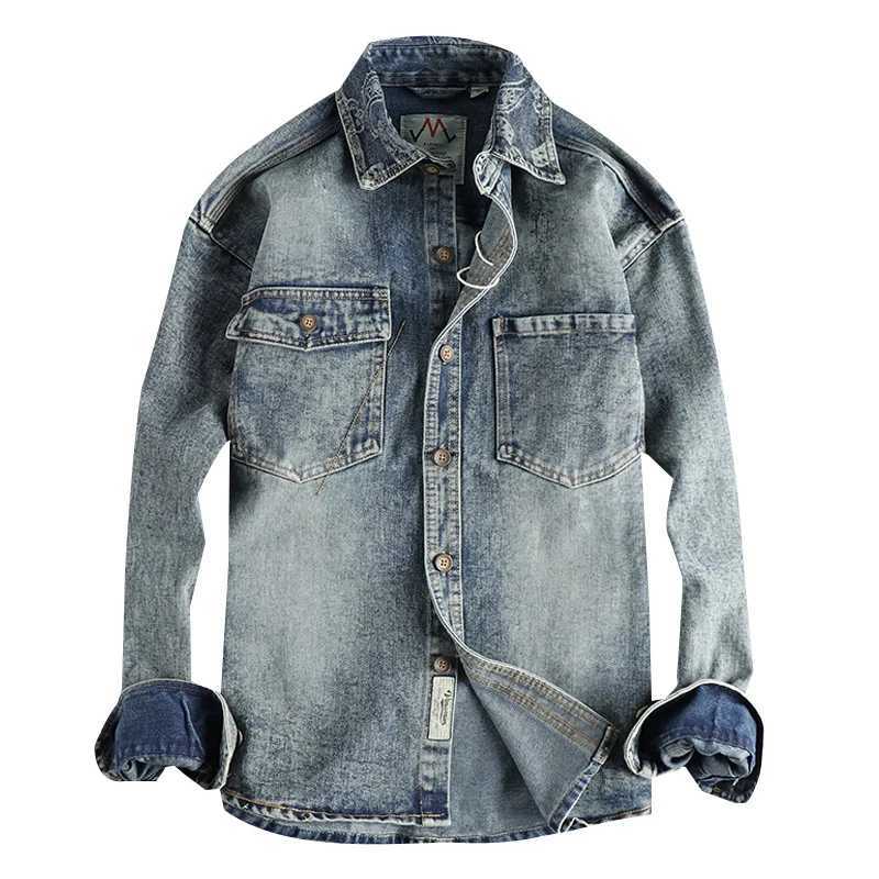 2024 Autumn And Winter New American Retro Long Sleeve Lapel Denim Mens Fashion Pure Cotton Washed Old Multi-pocket Casual Coat M260309