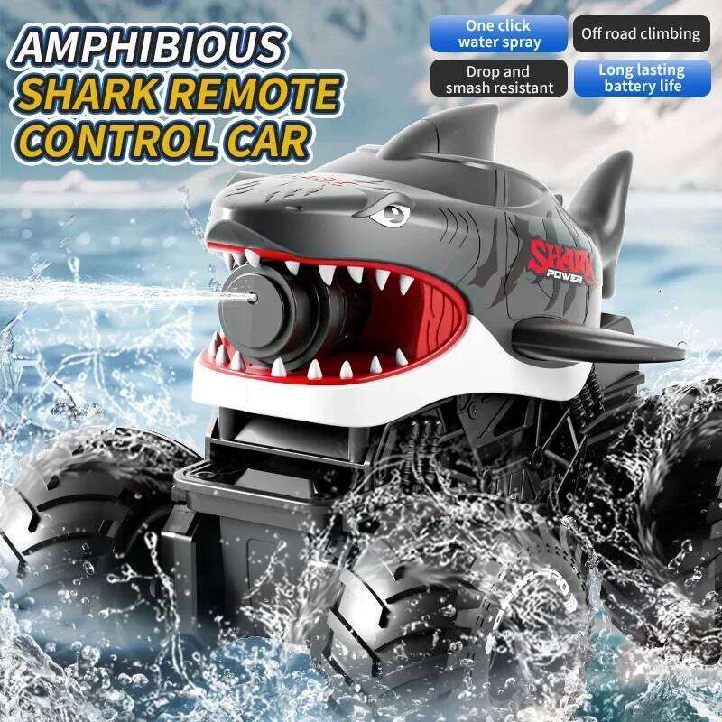 Rc Shark Car Amphibious 2 In1 Electric Water Gun Truck 10M Long Range 2.4G Remote Control Offroad Buggy Vehicles Racing Cars Toy C260306