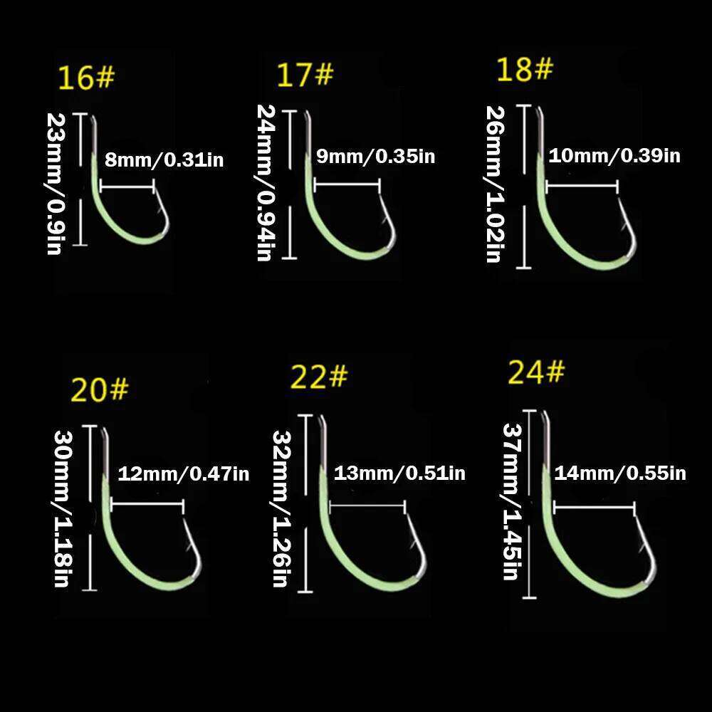 30pcs/lot Night Fishing Hook Glow In Dark String Hooks 16-24# Luminous Crank Nake Single Fishhook Freshwater & Saltwater S260305