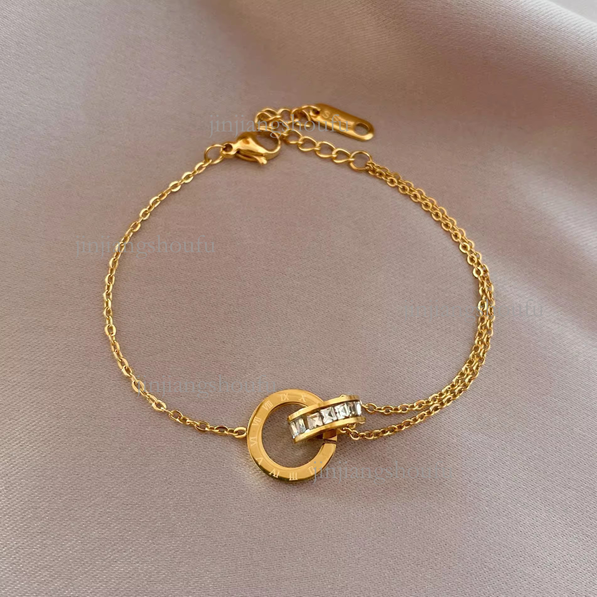 2026 Roman Numeral Inlaid Diamond Designer Bracelet Luxury Brand Women's Jewelry Fashion High-end Elegant Handmade Double Ring Bracelet Rose Gold