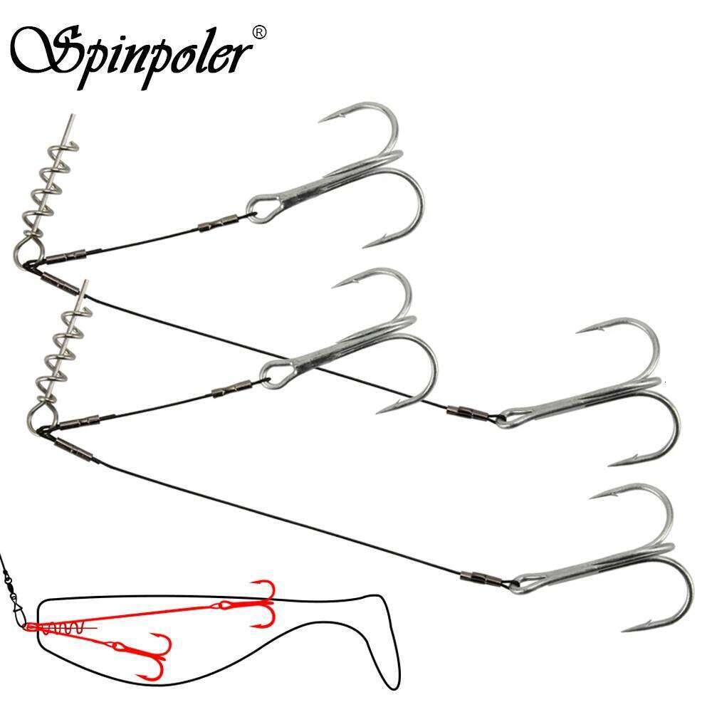 Spinpoler Corkscrew Stinger Rig Hook Double Sharp Treble Pike Bass Fishhook High-Carbon Steel For Soft Lure Fishing Equipment S260305 136