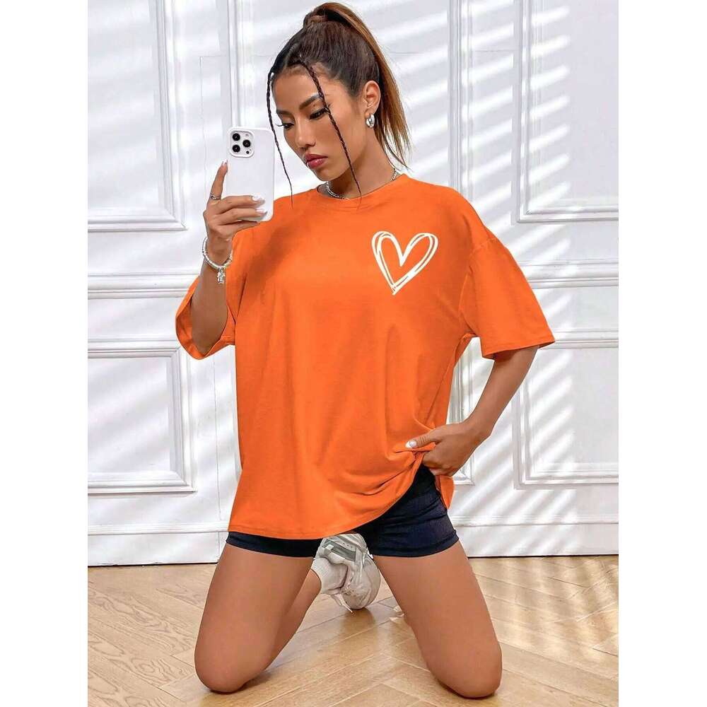 Simple Love Printed Womens T Shirts Summer Breathable Clothes Casual Fashion Short Sleeve Street Oversized All Match T-Shirts XJ260306