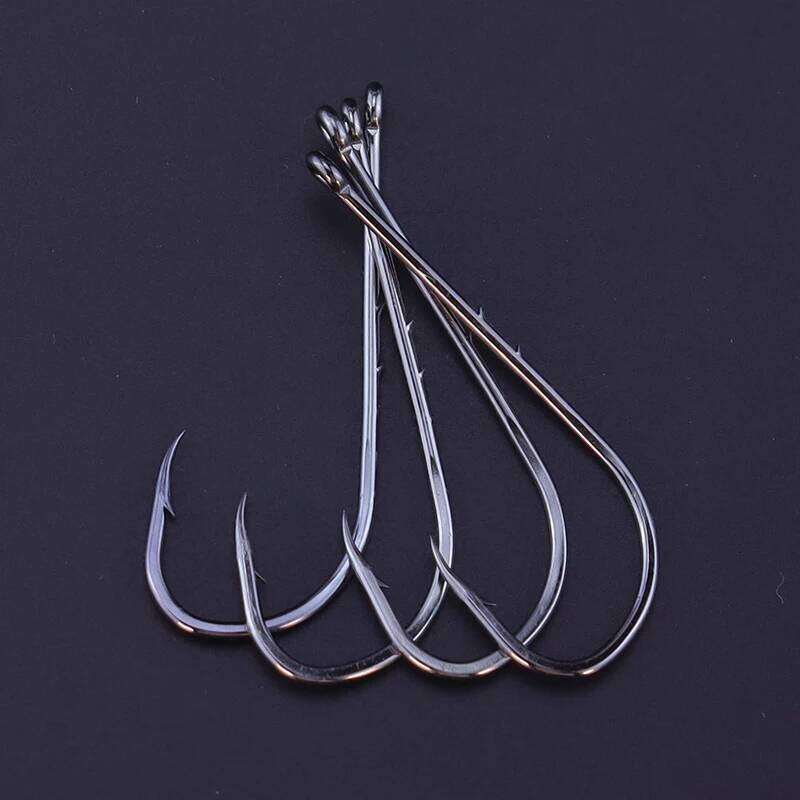 50pcs/lot Double Holder Barbed Fishhook Long Shank Carbon Steel Sharp Fishhooks Beach&Live Bait Fishing Hooks S260305