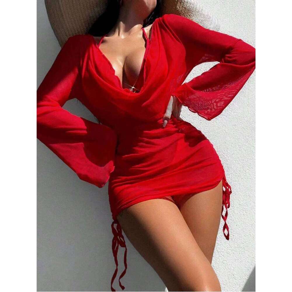 3 Pieces Halter Triangle Bikini 2025 String Swimsuit Women & Cover Up Swimwear Female Bathing Swimming Swim Suit Beachwear XJ260206