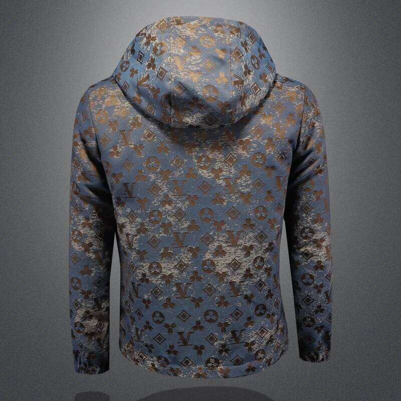 Minglu Allover Printed Hooded Men's Jackets High Quality Long Sleeve Zipper Sport Casual Male Coats Man Overcoat Plus Size 5Xl Asia Size