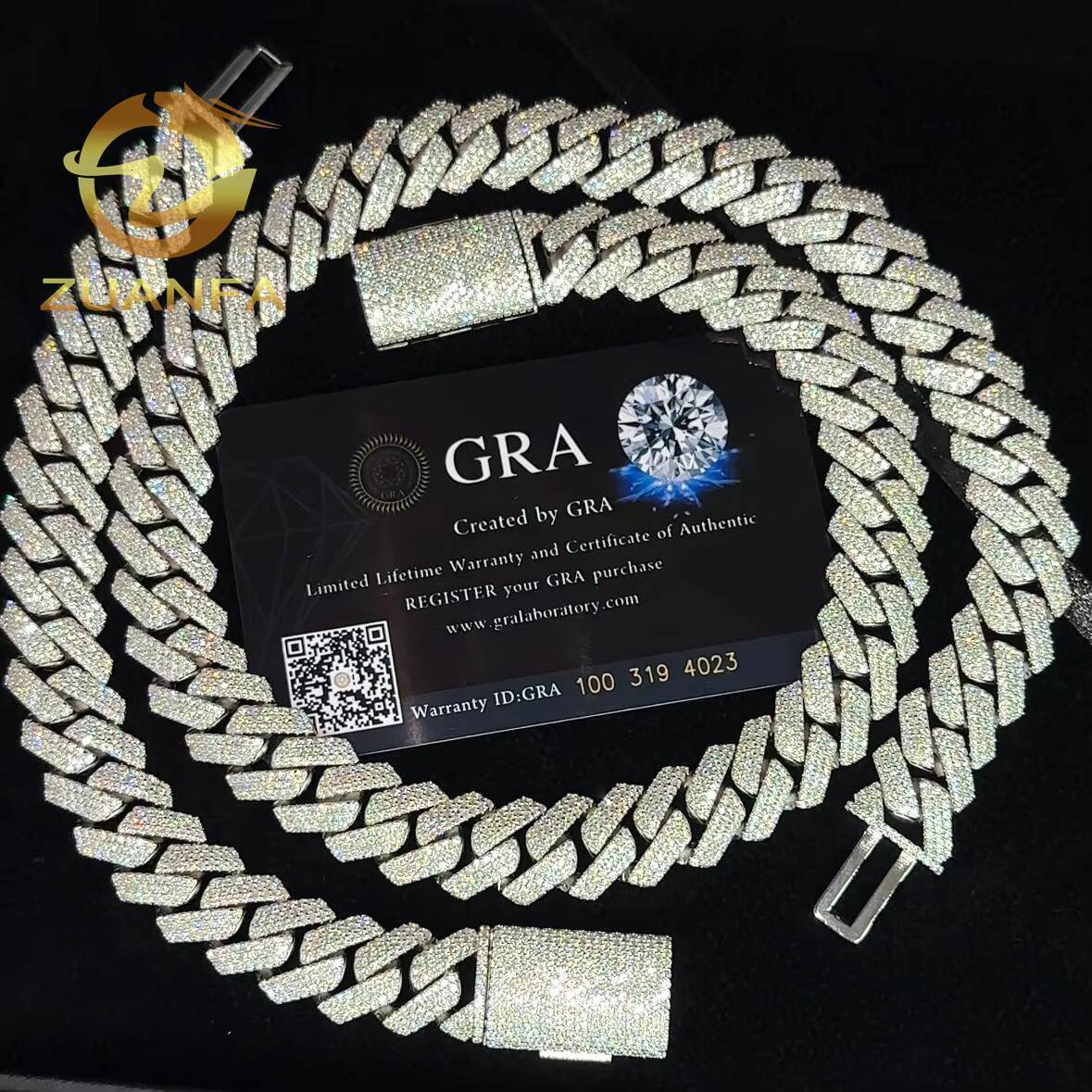 Instock Hip Hop Jewelry 15MM 3 Rows Moissanite Diamond Cuban Link Chain 925 Silver Iced Out Cuban Link Bracelet GRA Certificate