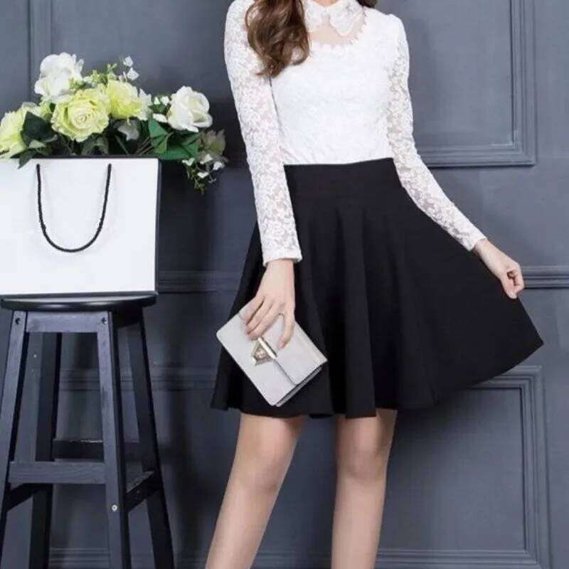 Skirts Women Popular M-3XL Pleated Solid Pocket Elastic Waist Middle Skirt Trendy All-match Office Lady Skin-friendly Elegant XJ260309