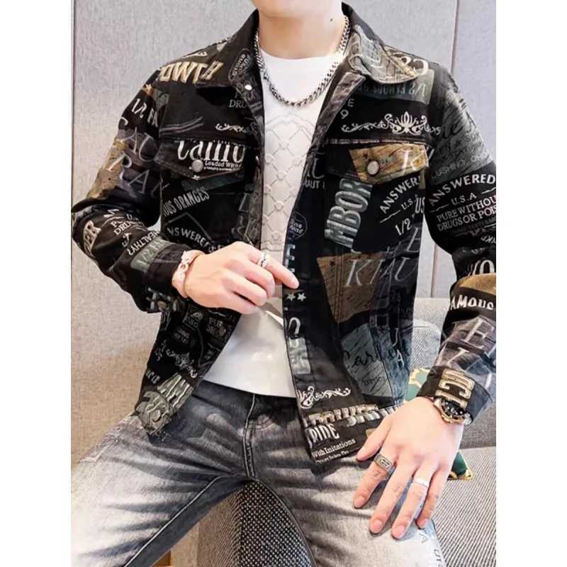 Spring Autumn 2026 Mens Long-sleeve Print Jacket Trendy Men Outerwear Detailing Slim-Fit Coat M260309