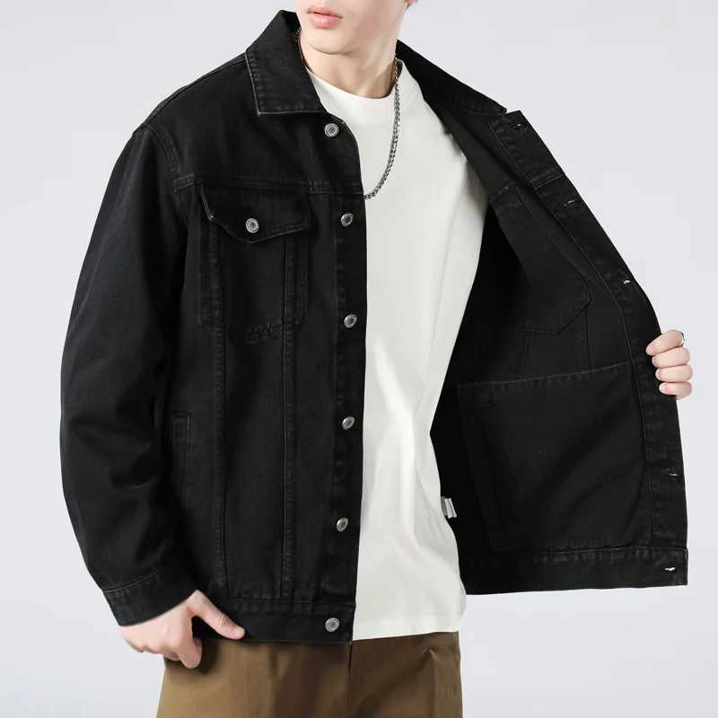 New spring and autumn style mens black denim jacket Korean style young casual jacket loose men M260309