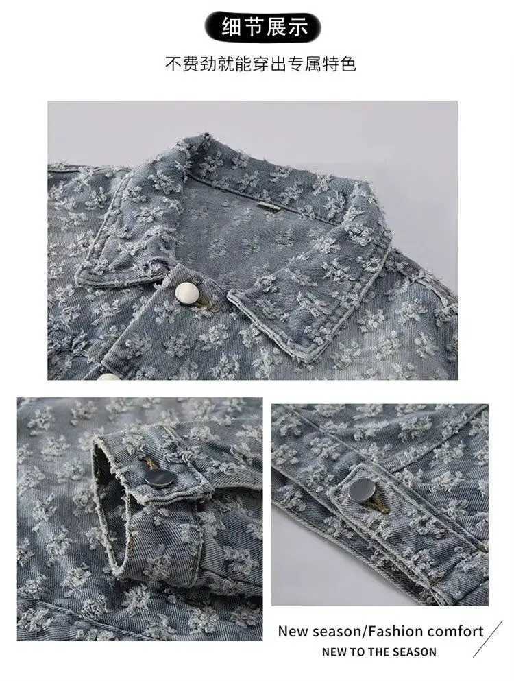 Fashion Stylish Clothing Loose-fitting Jacket for Casual Cotton Suitable Spring and Autumn Water-washed Jacquard Jacket a03 M260309