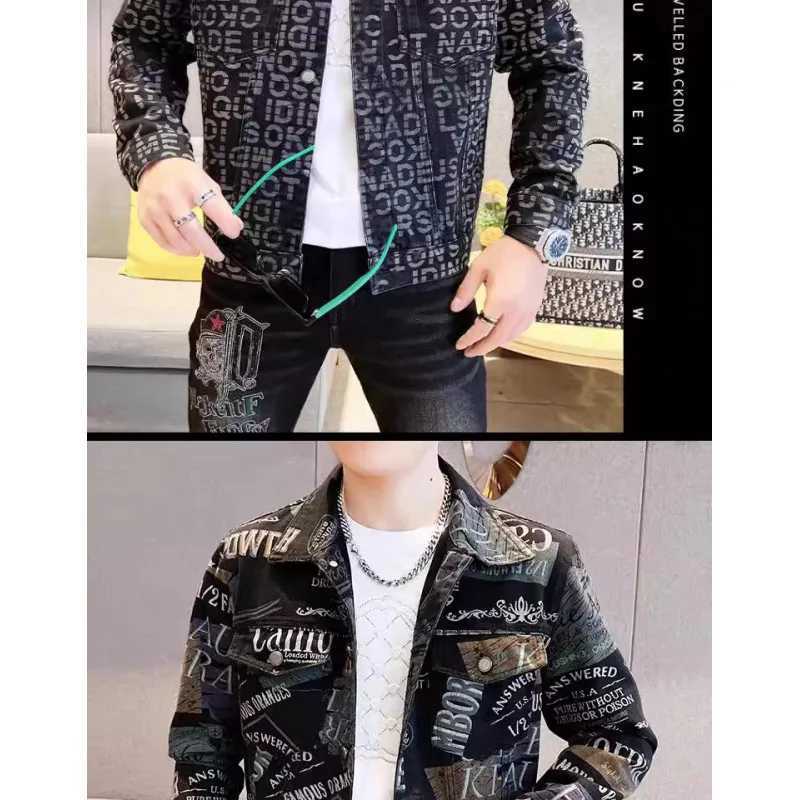 Spring Autumn 2026 Mens Long-sleeve Print Jacket Trendy Men Outerwear Detailing Slim-Fit Coat M260309