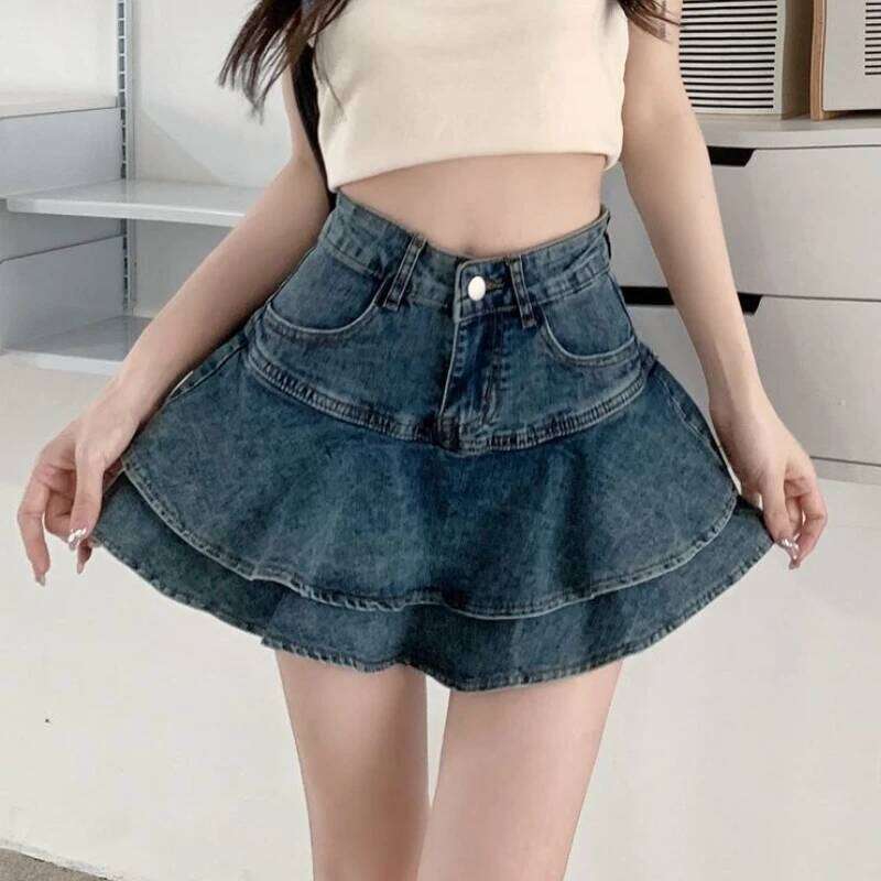Ruffles Denim Skirts Women Summer Y2k Hot Girls Kawaii High Waist Faddish Vintage Streetwear Mini Skirt All-match Sexy Faldas XJ260309
