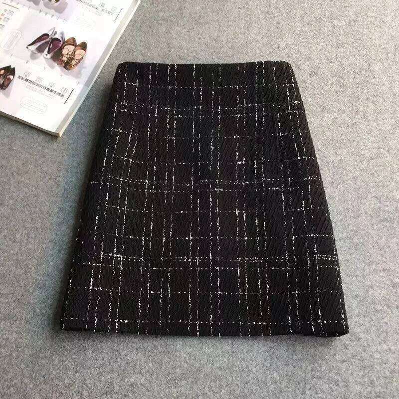 Women High Waist Plaid Tweed Skirt Autumn Winter Thick Woolen Short Woman Korean Fashion Slim Fit A-Line Skirts Ladies XJ260309