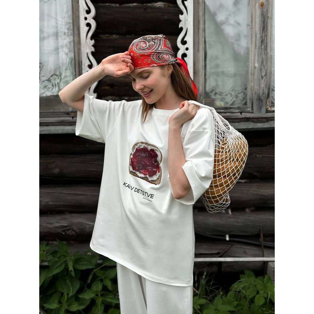 Sunuyoo Summer New Printed T-Shirt 100% Cotton Women's Fashionable O-Neck Loose Short Sleeved Female Casual Cute Top XJ260306