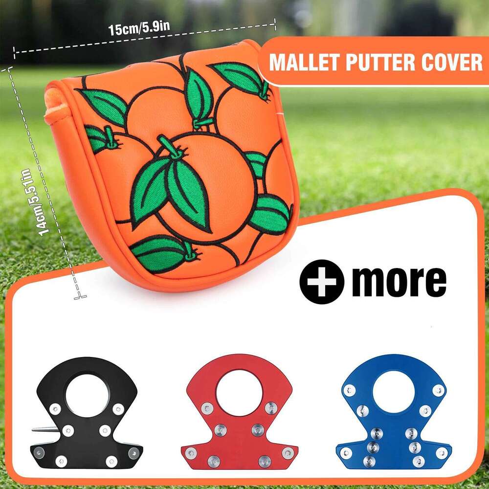 Exquisite Embroidery Orange DF3 Mallet Putter Headcover with Magnetic Closure Club Covers Leather Mal 26Y0309
