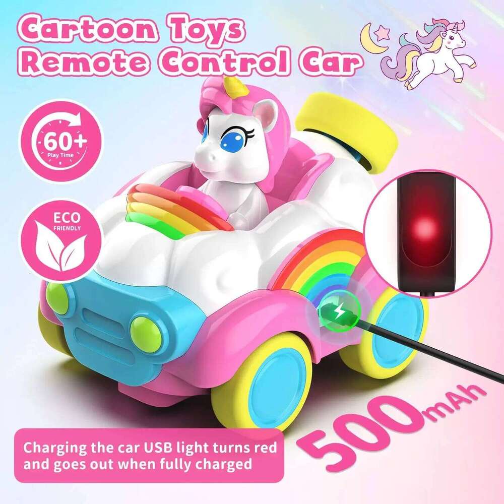 2pcs Remote Control 2.4Ghz RC Cars Kids Car Toys With Colored Lights, Music And Sound For Ages 2-6 Toddler C260306