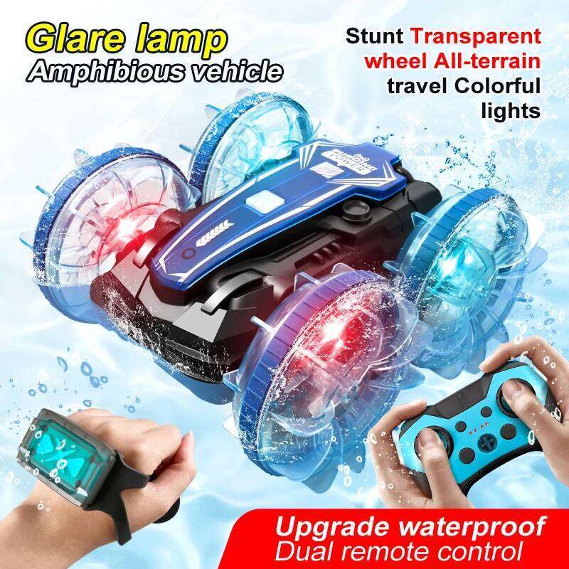 New LED Amphibious RC Dual remote control waterproof stunt car double side flip drift drive 360 rotation rc cars Kids toy C260306